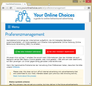 "Your Online Choices" gewährt dem Benutzer die Freiheit, selbst zu entscheiden, wer nutzungsbasierte Online-Werbung zeigen darf und wer nicht. 