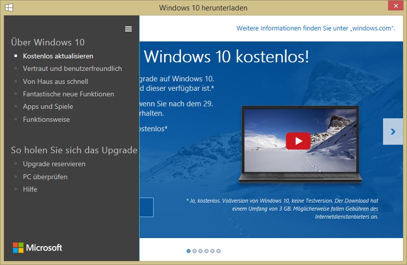 Das neue Icon startet ein Tool, das nicht nur Windows 10 reserviert, sondern auch einen kleinen Kompatibilitäts-Check durchführt. 