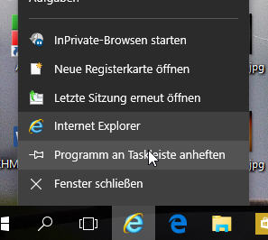 Wenn man den Internet Explorer an die Taskleiste anheftet, kann man - bis zur Gewöhnung an Edge - auch mit dem alten Browser weiterarbeiten. 