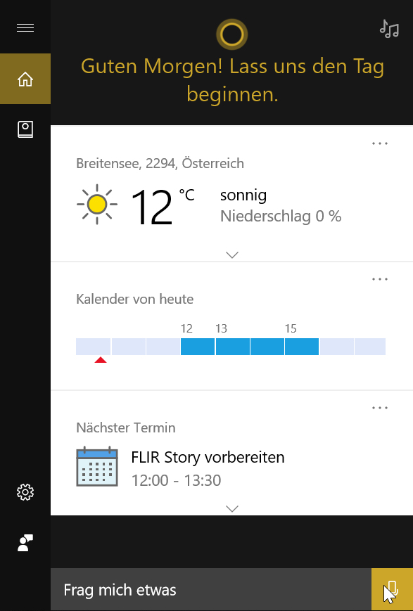 Die digitale Assistentin Cortana liefert automatisch einen Wetterbericht - damit der angezeigte Ort stimmt, muss Windows allerdings die richtigen Koordinaten kennen. 